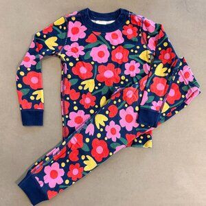 Hanna Andersson Navy Floral Pajama Set with Pink Red Yellow Flowers